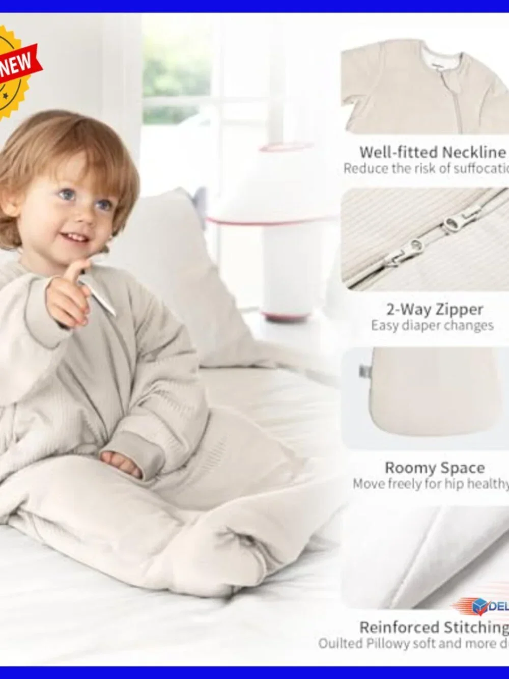 Long Sleeve Bamboo Sleep Sack 12-18 Months Winter Wearable Blanket Unisex